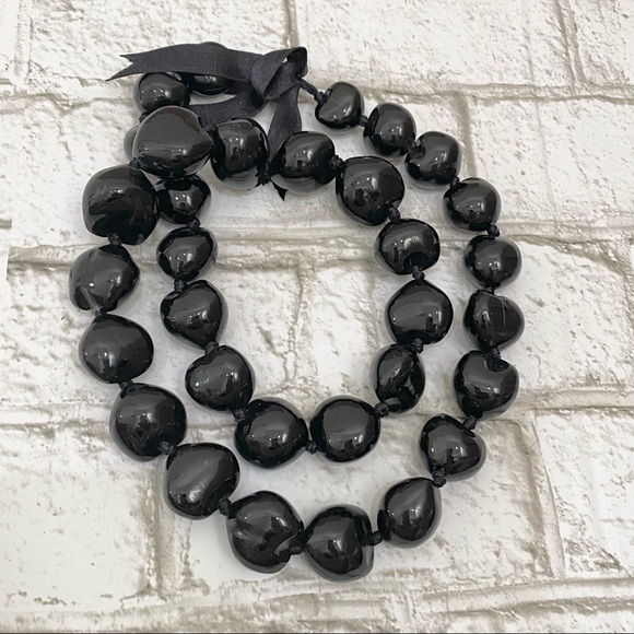 Kukui Nut HAWAIIAN Solid Black Lei 32” Necklace - Picture 3 of 7